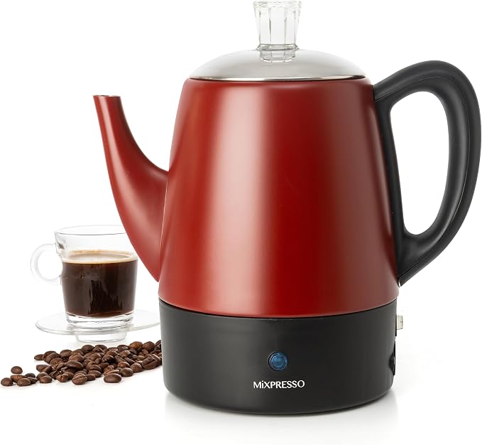 Mixpresso Red Small Electric Percolator Coffee Pot 4 Cup Stainless Steel by Mixpresso