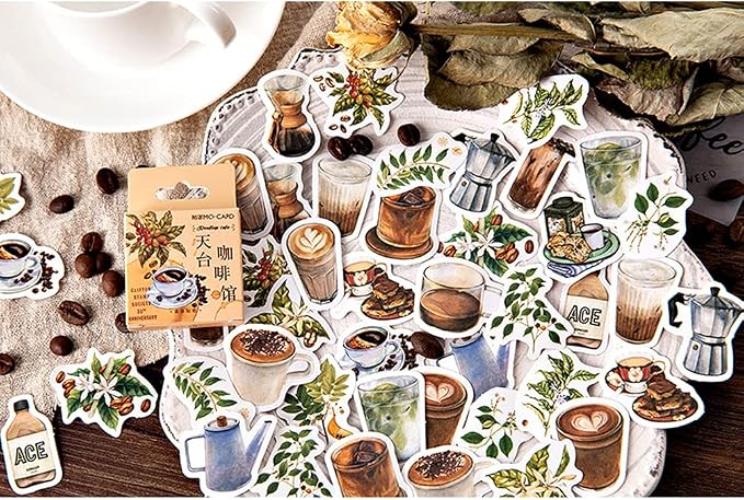Scrapbooking DIY Sticker Set Coffee Drink Coffee Beans Branch Cup Pot - Image 8