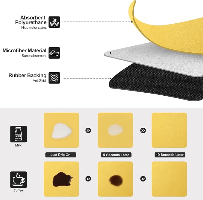 Ecotrim Absorbent Coffee Mat, Stain Hiding PU Leather Surface, Non-Slip Natural - Image 2