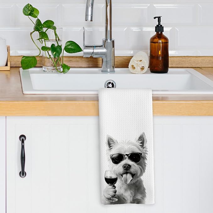 Funny Westie Dog Wine Bar Kitchen Dish Towels, Westie Dog Gifts - Image 3
