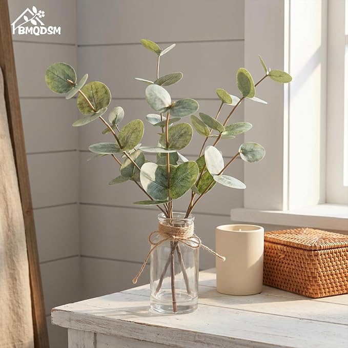 Artificial Eucalyptus Stems in Glass Vase - Image 5