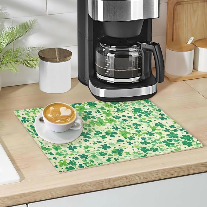 Saint Patricks Green Clovers Coffee Mat Coffee Bar Maker Backed Absorbent - Image 5