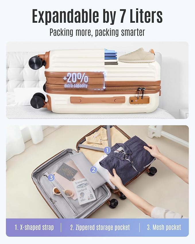 LIGHT FLIGHT 3-Piece Luggage Sets, Expandable Carry On Luggage 22x14x9 Airline - Image 4