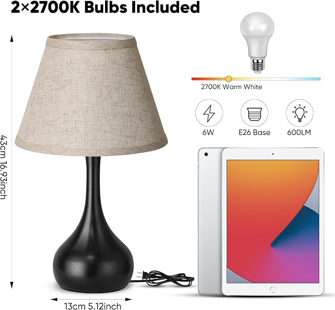 Touch Table Lamp for Bedroom Set of 2, 3-Way Dimmable Bedside Lamp for - Image 6