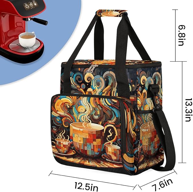 coffee beans cup cartoon Coffee Maker Carring Bag Travel Carrying Storage Tote - Image 2