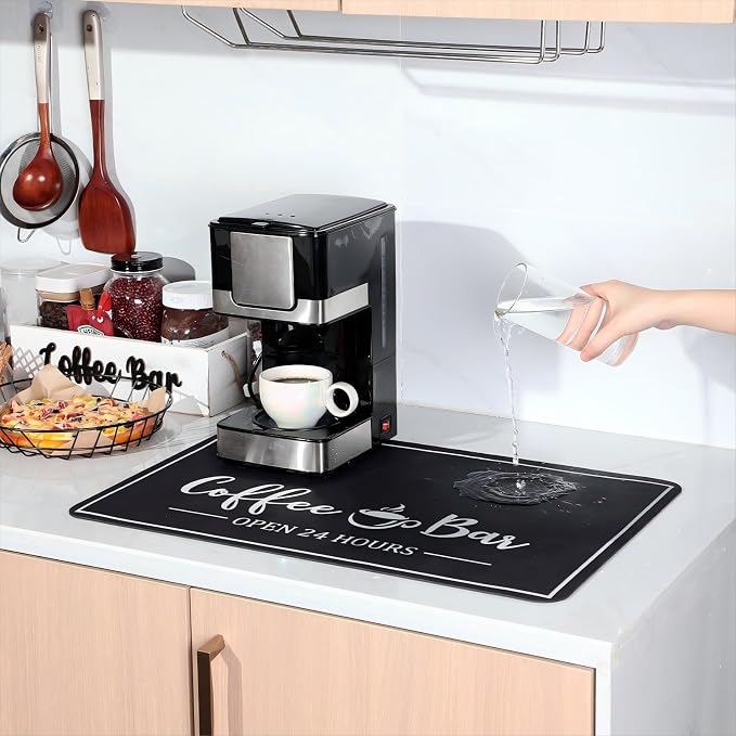 Queekay Coffee Bar Mat for Counter 24" x 16" Absorbent Dish Drying Mat for - Image 4