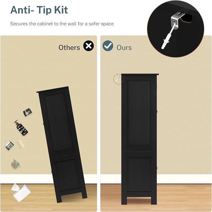 TEENFON Storage Cabinet with 4 Doors, Kitchen Cabinet with 6 Door Shelves - Image 9
