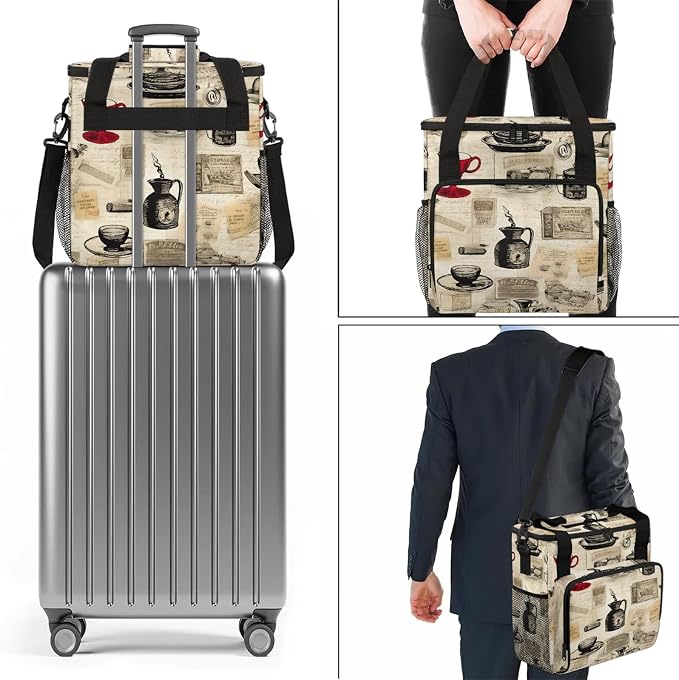 Coffee Vintage Coffee Maker Carring Bag, Large Insulated Storage Organizer Case - Image 7