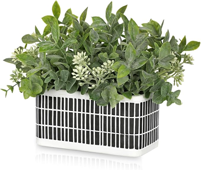 Artificial Plants Indoor Small Fake Plants in Pot Rustic Faux Boxwood Greenery by GnFlus