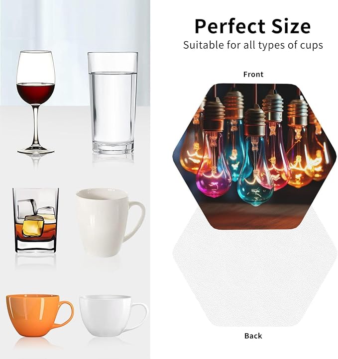 Drink Coasters with Holder A String of Colored Light Bulbs Leather Coasters - Image 4