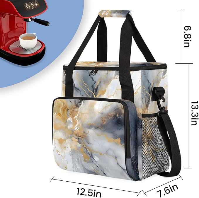 Grey Gold Marble Coffee Maker Carring Bag, Large Insulated Storage Organizer - Image 2