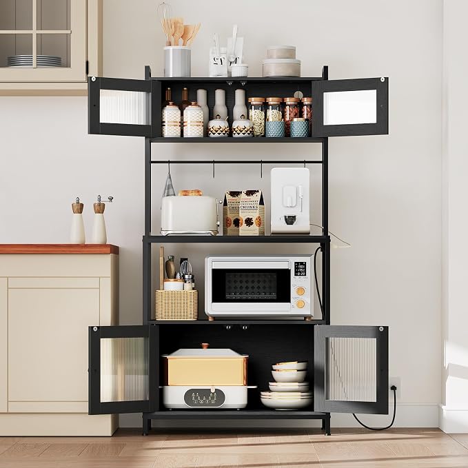HOOBRO Bakers Rack with Storage Cabinet, 5-Tier Coffee Bar with Power Outlet - Image 4