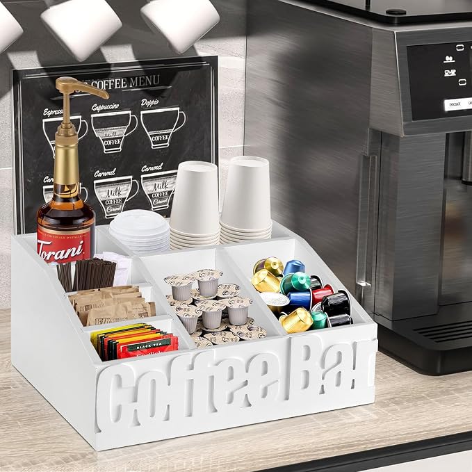 Jorkol Coffee Bar Organizer for Coffee Bar Accessories, Wood Coffee Station - Image 2