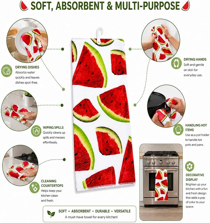 2 Piece - Watermelon Towel Set, Decorative Summer Hand Towels - Image 3
