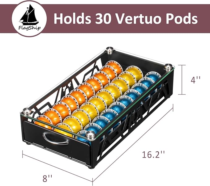 FlagShip Vertuo Pod Drawer Glass Top Coffee Capsule Organizer & Space-Saving - Image 3