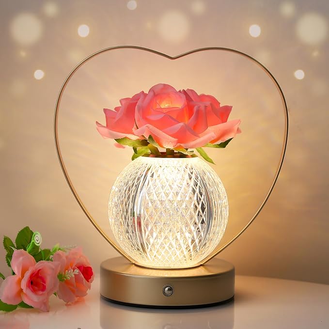 AMWGIMI Women Gifts Rose Flower Lamp, Rechargeable Cordless LED Touch Lamp | by AMWGIMI