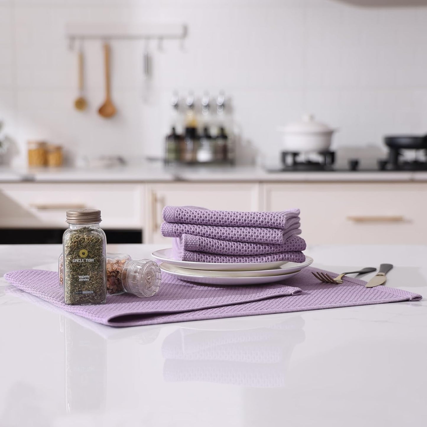 Kitinjoy 100% Cotton Waffle Weave Kitchen Towels, 8-Pack Super Soft and Absorbent Dish Towels for Drying Dishes, Kitchen Hand Towels, 13 in x 28 in, Lavender