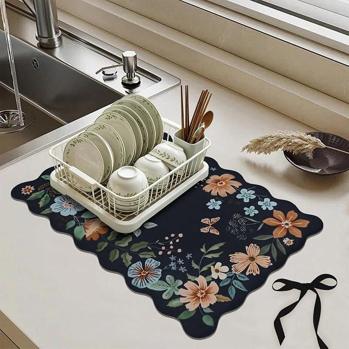 Scalloped Bohemian Coffee Bar Mat Dish Drying Mats - Image 3
