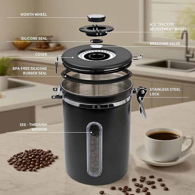 22oz Black Airtight Coffee Canister - Image 3