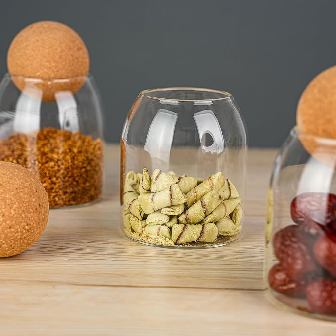 3 Pcs Glass Storage Jars, 480ML/16Oz | Airtight Cork Ball Lids, Glass Containers - Image 4