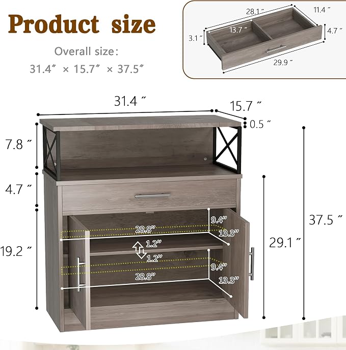Vongrasig Farmhouse Coffee Bar Cabinet, Modern Sideboard Buffet Table - Image 3