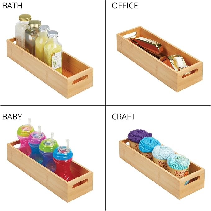 mDesign Slim Bamboo Kitchen Cabinet & Fridge Drawer Organizer Tray - Image 8