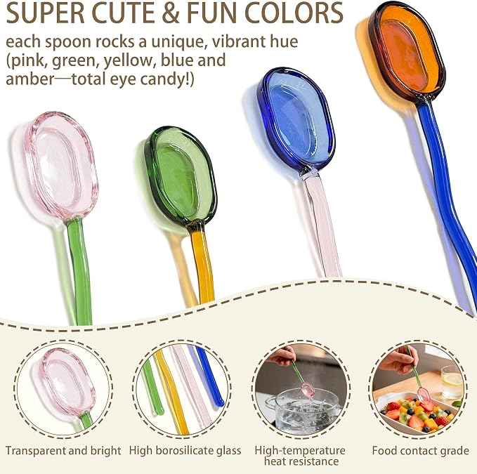 4Pcs Colorful Clear Curved Glass Coffee Stirring Spoons - Image 2
