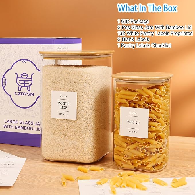 2 Pack large Square Glass Flour and Sugar Containers - Image 2