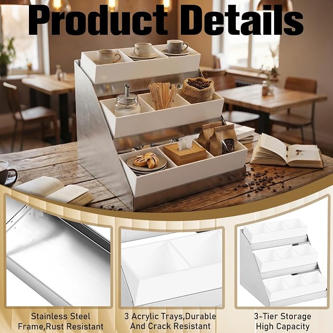 Maxdot Coffee Station Organizer, 3-Tier Stainless Steel Condiment Station - Image 4