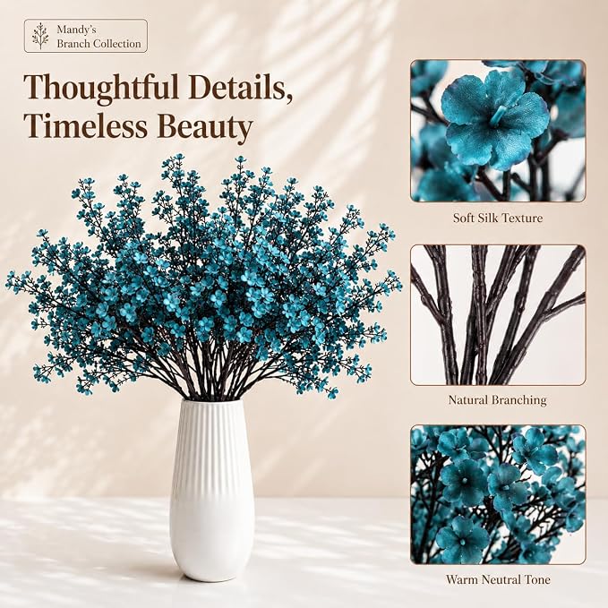 Mandy's 15 Bundles Artificial Teal Baby’s Breath Flowers | 18.5 Inch Silk - Image 4