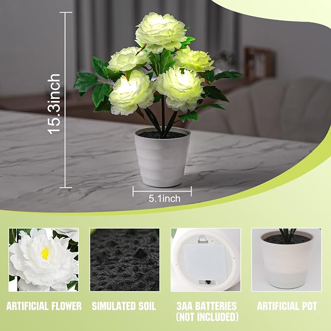 White Peony Artificial Flower Lamp, Night Light - Image 8