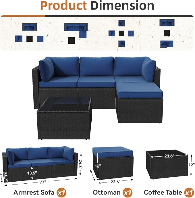 Aoxun Patio Furniture Set 5-Piece, Outdoor Sectional Sofas - Image 2