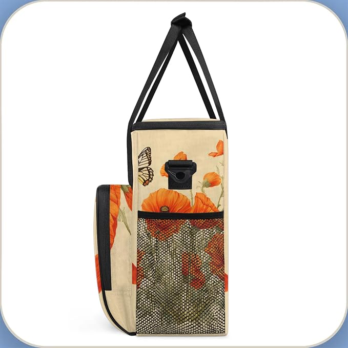 Butterflies Poppy Flowers Coffee Maker Carring Bag, Large Insulated Storage - Image 4