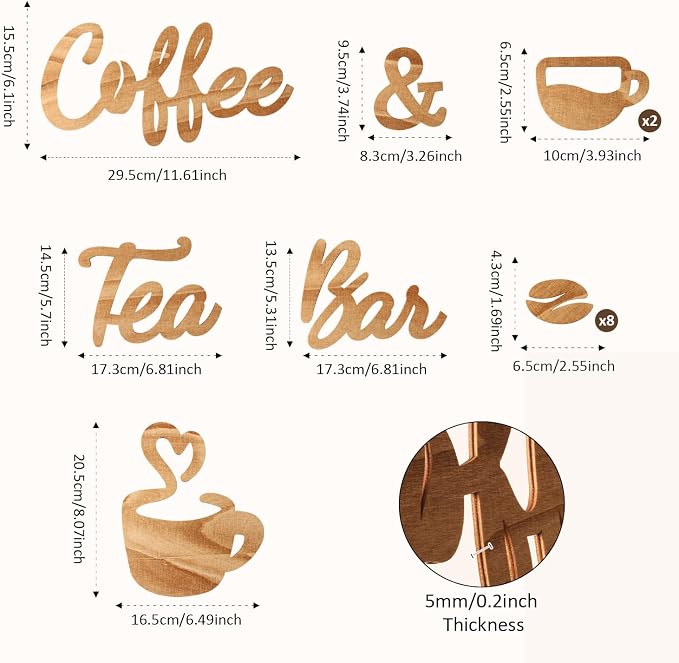 Homenthus Wood Coffee Bar Sign for Wall Decor, Farmhouse Wooden Coffee and Tea - Image 2