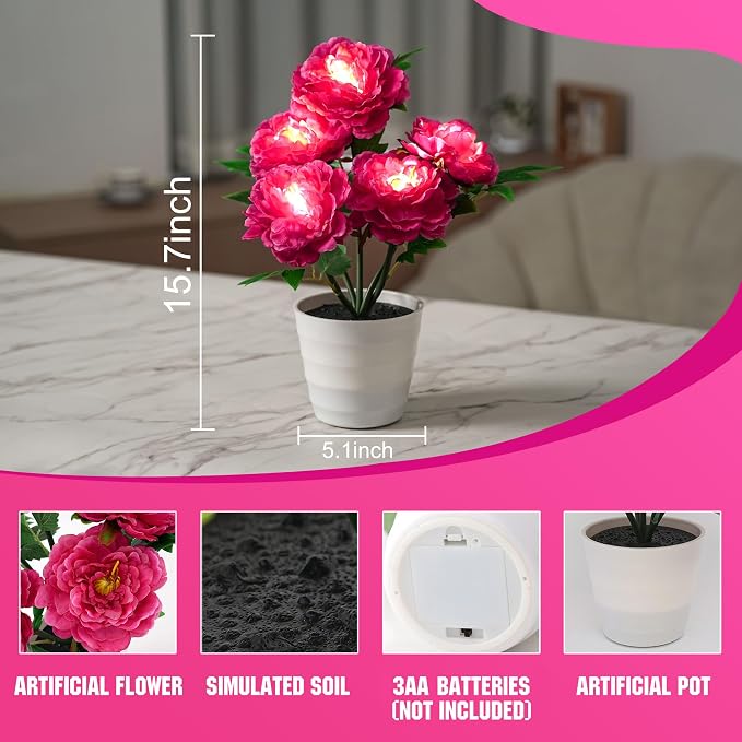 Peony Artificial Flower Lamp, Decorative Night Light - Image 7