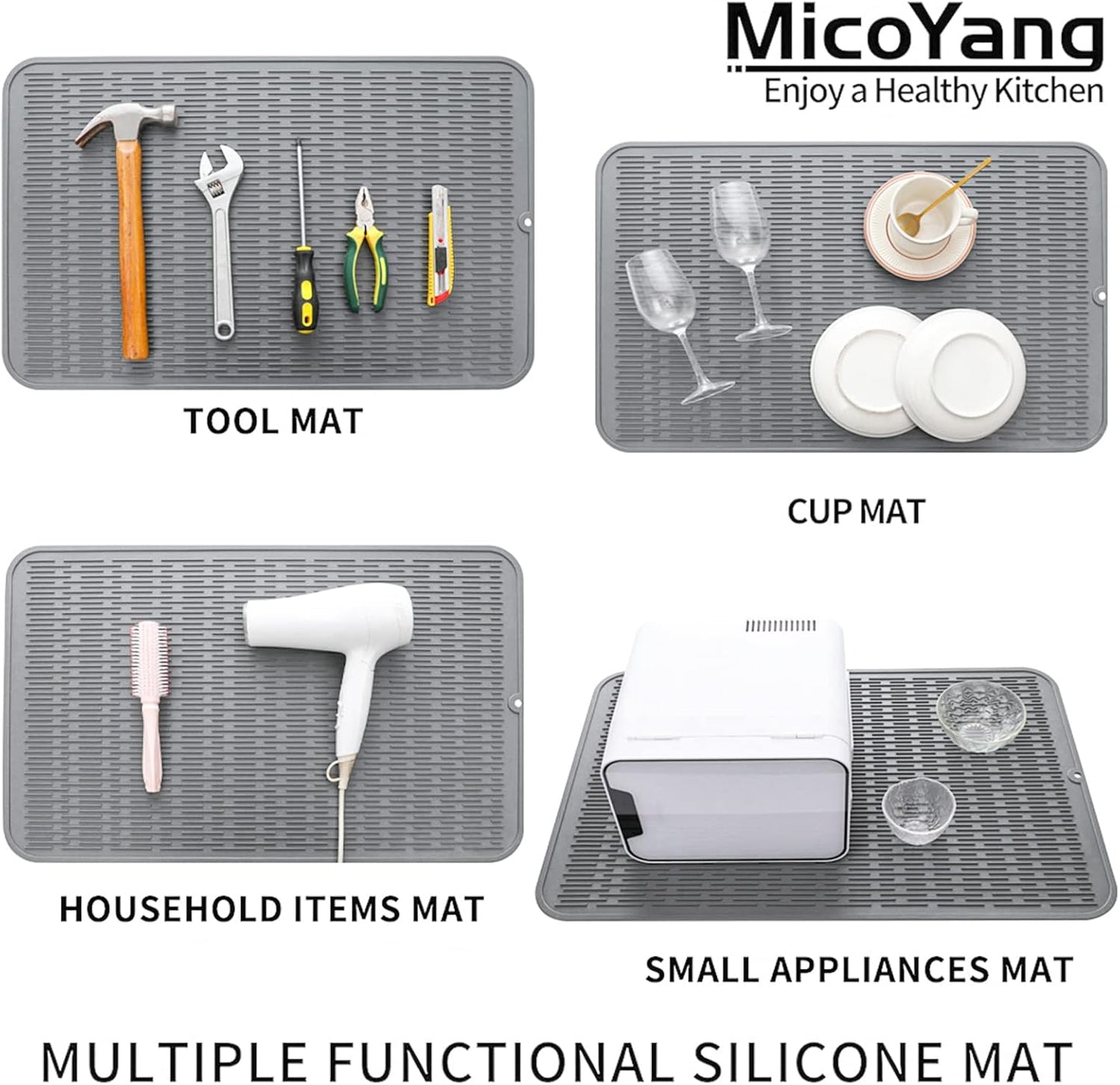 Silicone Dish Drying Mat for Multiple Usage,Easy clean,Eco-friendly,Heat-resistant Silicone Mat for Kitchen Counter or Sink,Refrigerator or Drawer Liner Grey 3XL 28 inches x 18 inches