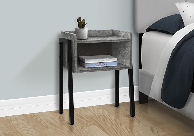 Slim Grey End Table with Storage Cubby, Modern 2-Tier Accent Side Table with - Image 3