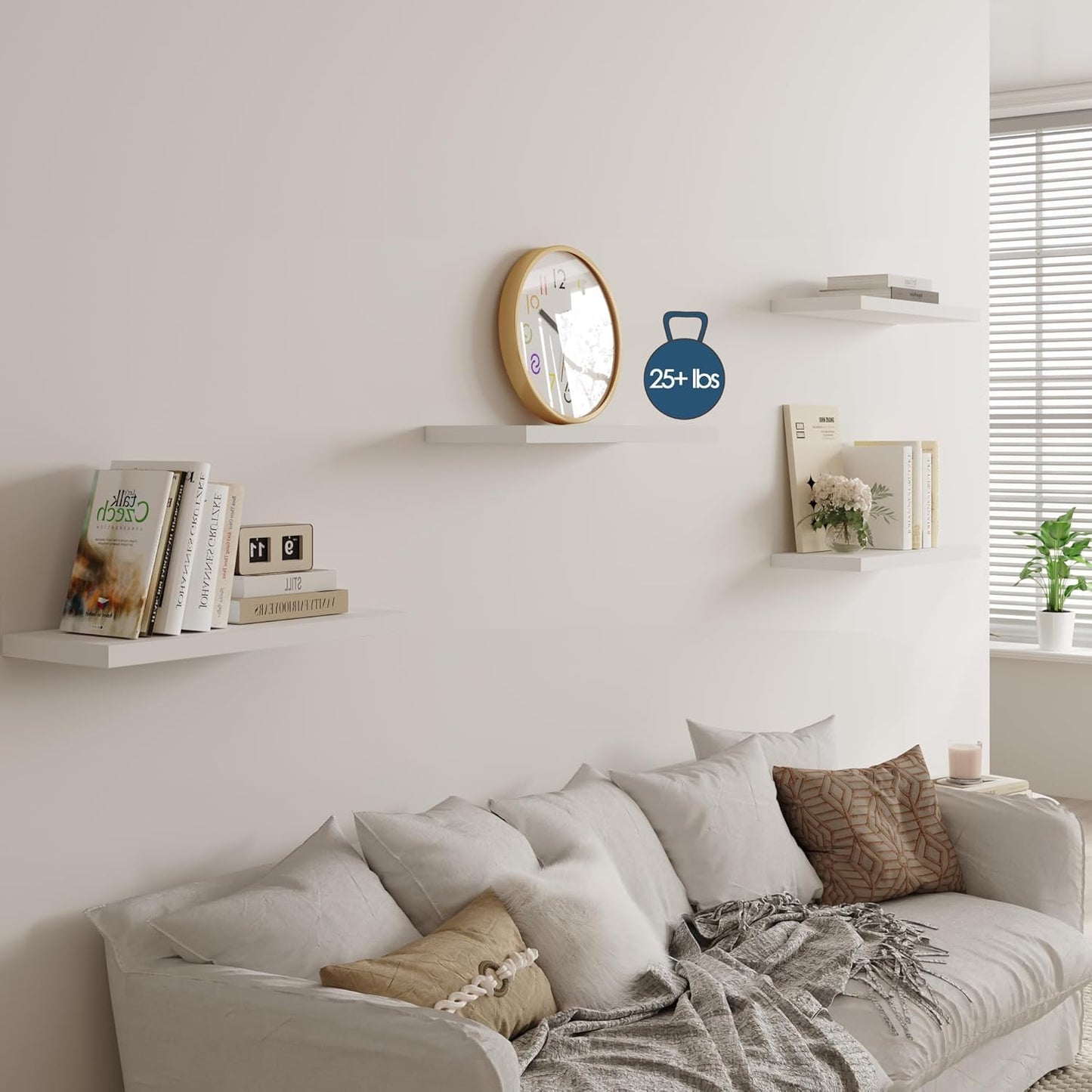 Wall Shelf Set of 1, White Floating Shelves 30 in W x 10 in D x 1 in H, Wooden Floating Wall Shelf with Invisible Brackets for Living Room/Bedroom/Bathroom/Kitchen Storage and Decor