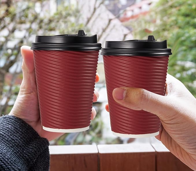 LITOPAK 80 Pack Insulated Ripple Wall 12 oz Disposable Paper Cups, Three Layer - Image 6