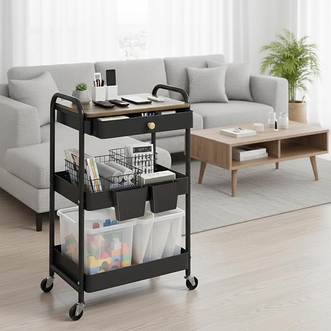 danpinera Rolling Cart with Drawers, Hooks & Hanging Cups - Image 6