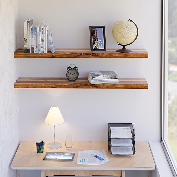 BATODA Set of 2 36" Wood Floating Shelves Wall Mounted – Rustic Farmhouse - Image 2