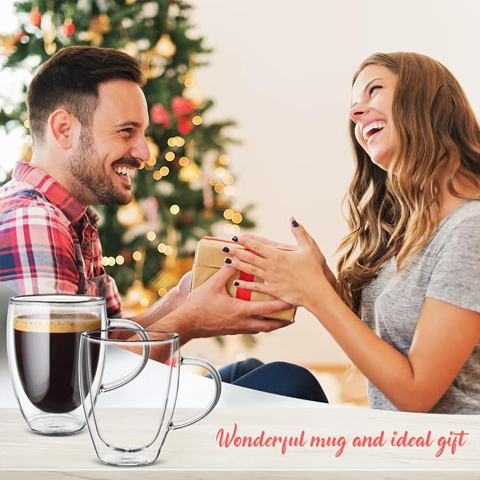 12oz Double Walled Glass Coffee Mugs - Image 2