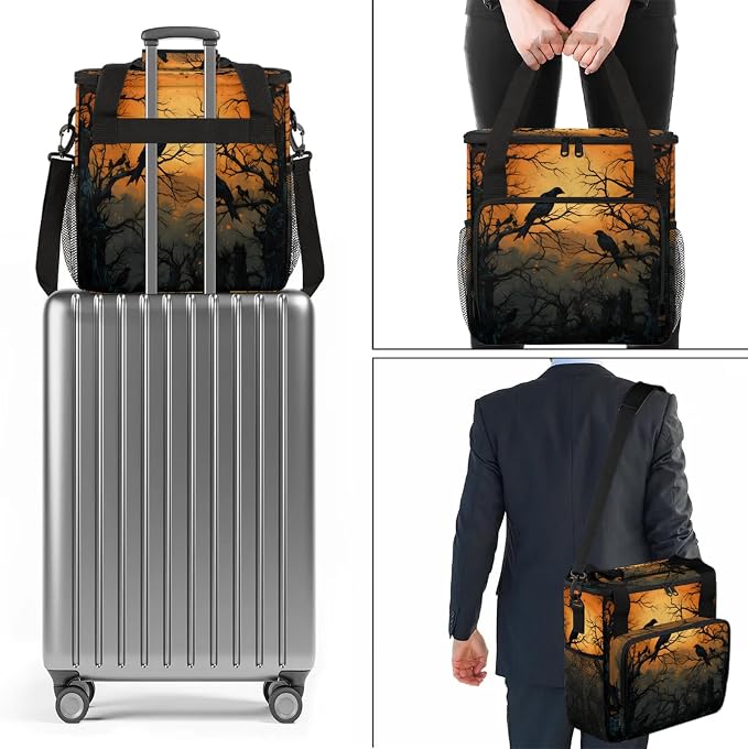 Halloween Crow Themed Coffee Maker Carring Bag, Large Insulated Storage - Image 7
