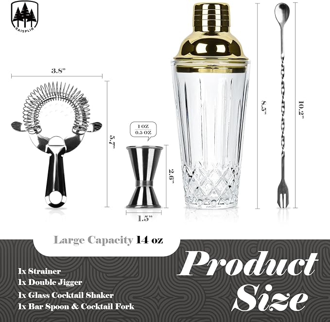 4-Piece Glass Cocktail Shaker Set - Image 3