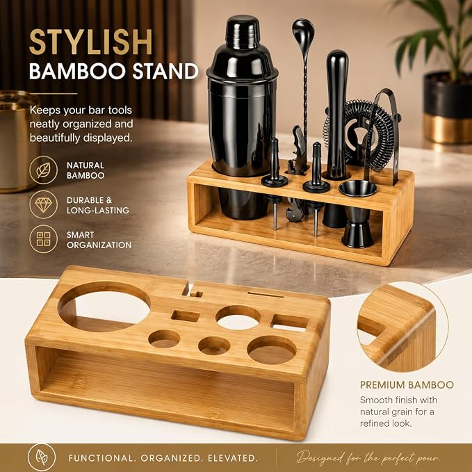 Black Cocktail Shaker Set, Premium 18/8 Stainless Steel Mixology Bartender Kit - Image 5