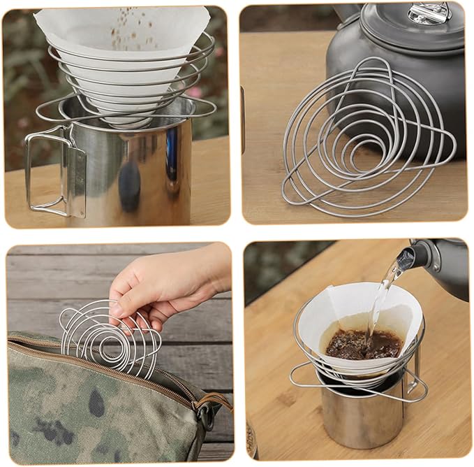 SUPVOX 2pcs House Hold Filter Cup Stainless Steel Drip Stand Camping Funnel - Image 3