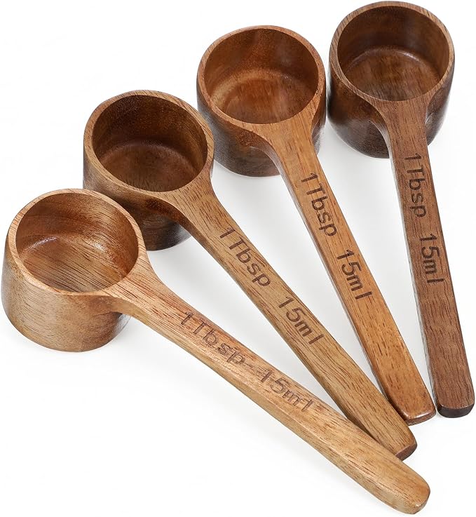 4 Pack Coffee Acacia Wooden Scoop Wooden Measuring Scoops by Unknown