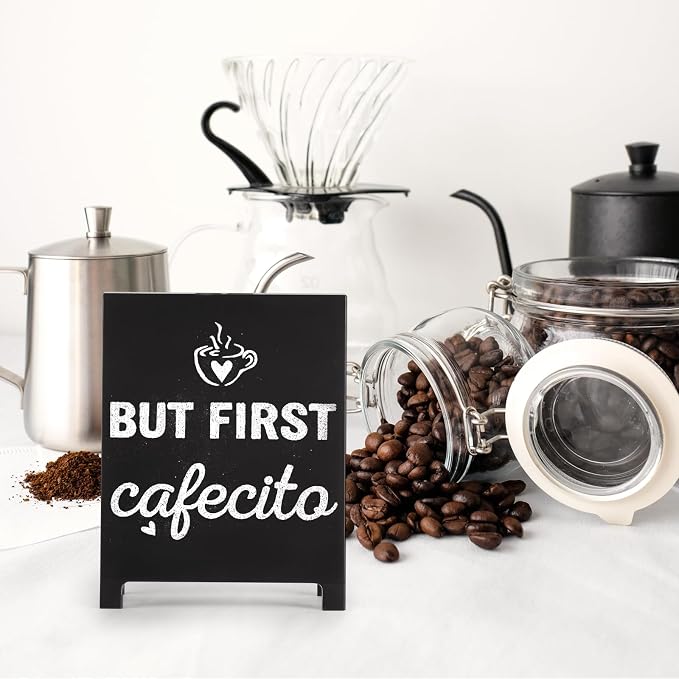 4Pcs But First Cafecito Y Chisme Desk Decor Sign Retro Coffees Shop Table - Image 5