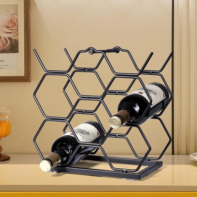 Small Wine Racks Countertop, Metal Wine Bottle Holder Modern Black - Image 2