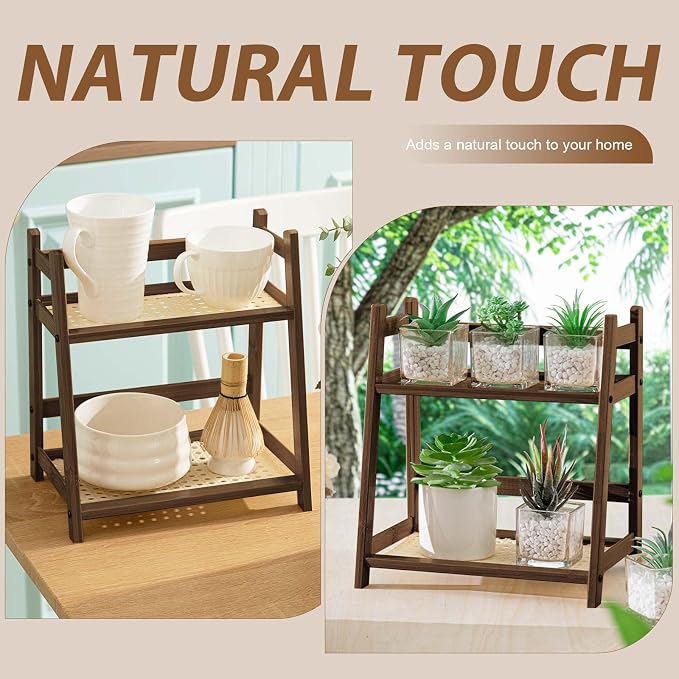 Yalikop 1 Pcs 2 Tier Matcha Station Shelf Bamboo Coffee Mug Stand Countertop - Image 6